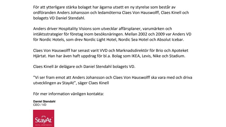 Ny styrelse StayAt HotelApart AB