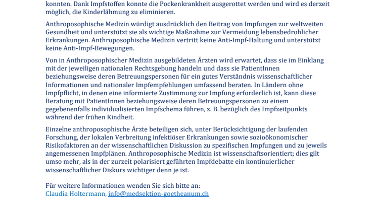 Stellungnahme zu Impfungen