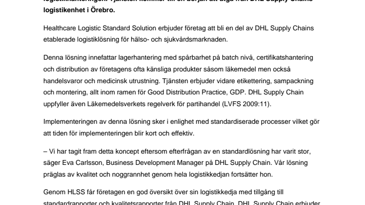 DHL lanserar ’Healthcare Logistic Standard Solution’ i Norden