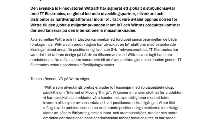 Svensk IoT-utvecklare signerar globalt distributionsavtal – öppnar dörren till miljardmarknad