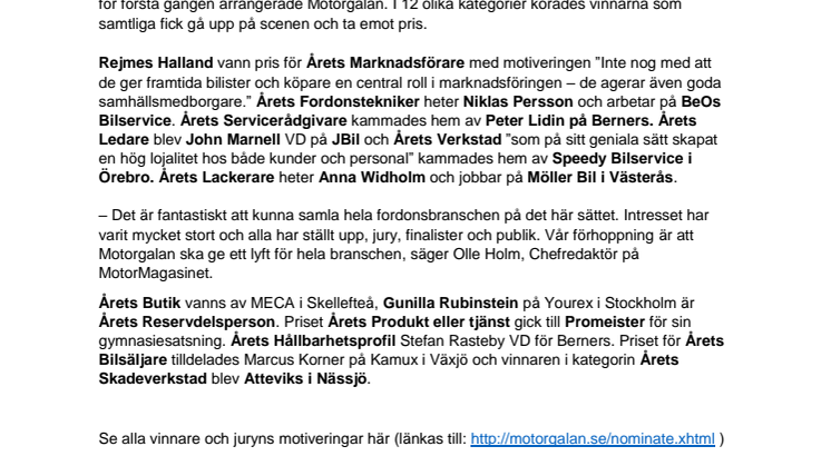 Här är vinnarna på Motorgalan 2018