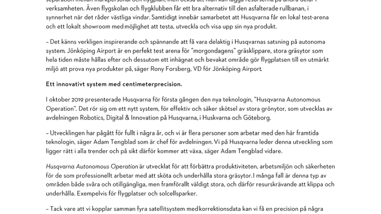 Jönköping Airport och Husqvarna AB i innovativt samarbete