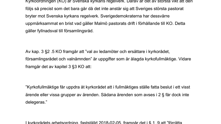 Svenska kyrkan i Malmös tillsättningar av förtroendevalda är ogiltiga 