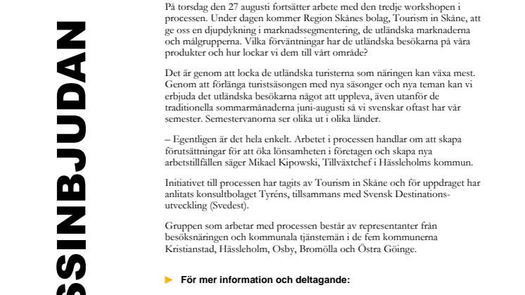 Pressinbjudan - Fortsatt arbete med destinationsutvecklingen av Skåne Nordost
