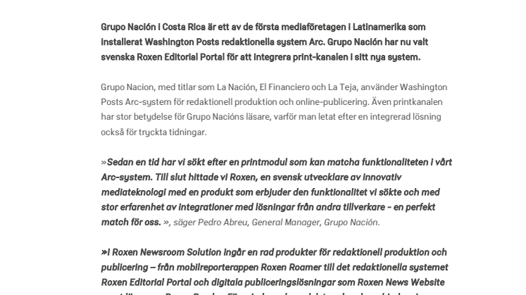 Costa Ricas ledande nyhetsgrupp väljer skandinavisk mediateknologi