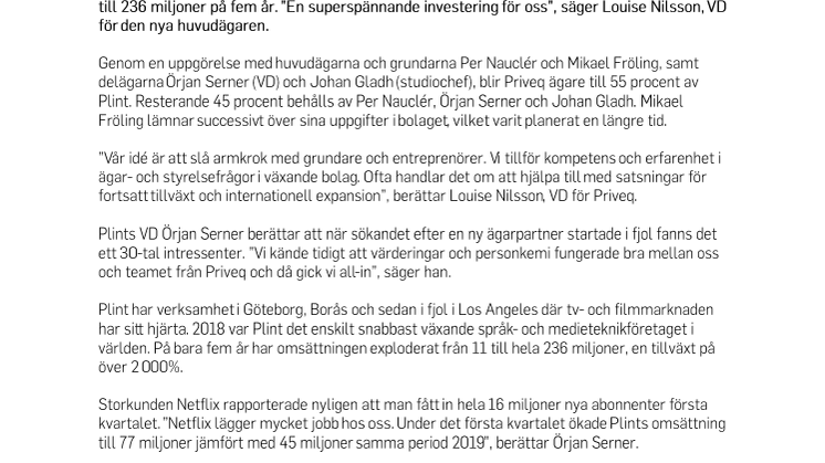 Priveq ny huvudägare i språkföretaget Plint