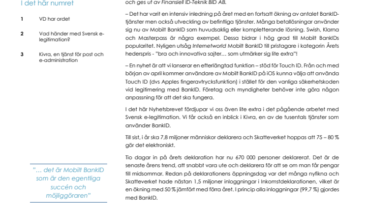 Nyhetsbrev från BankID där Kivras produktchef intervjuas
