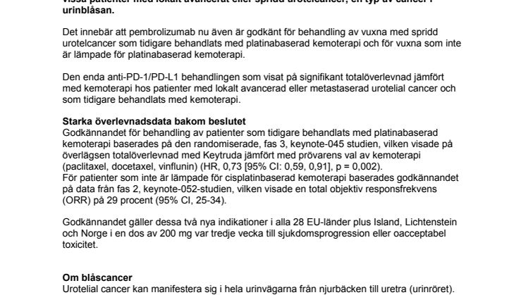Europeiska kommissionen godkänner MSDs Keytruda® för blåscancer