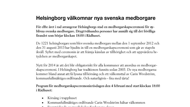 Helsingborg välkomnar nya svenska medborgare