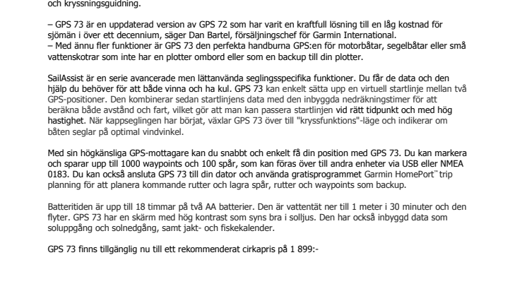 Garmin® presenterar GPS 73