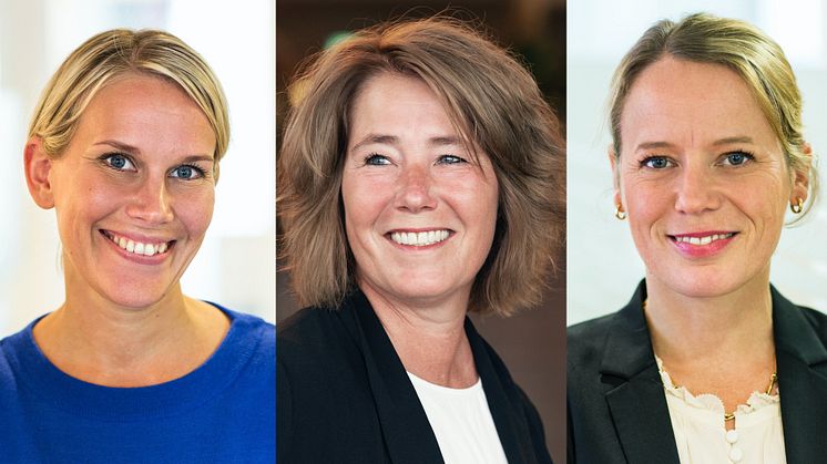 Fr v Karolina Brick, hållbarhetschef, Johanna Frelin, vd, och Lina Öien, chef Enheten för Hållbar Utveckling.