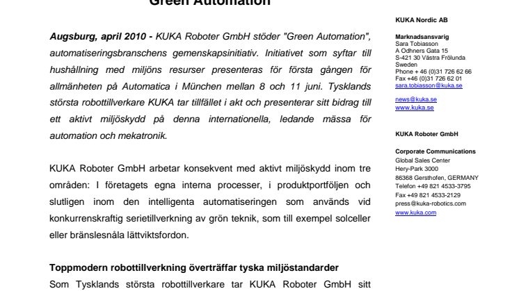 Orangea robotar och grön teknik. KUKA stöder initiativet "Green Automation" 