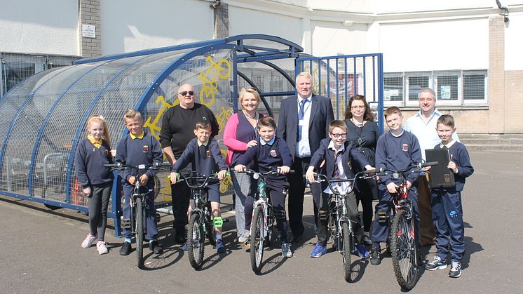Front l-r: Pupils Sophie Dunne, Tye Kerr, Stuart Gough, John Bambrick, Ben Marshall, Kenzie Stanley & Lewis Thomson. Back l-r:  Andy Lyttle, Lynn McSorley, David McIntyre, Mrs Loretta MacNeil & Richard Porter