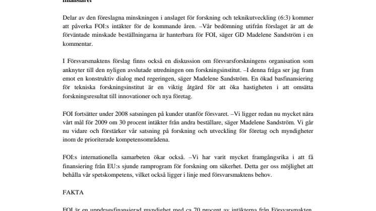 FOI fortsätter anpassningarna till Försvarsmaktens behov