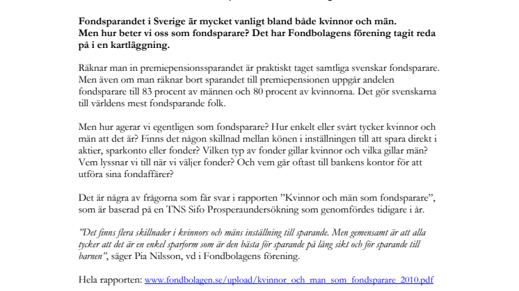 Kvinnor och män som fondsparare – är det någon skillnad?
