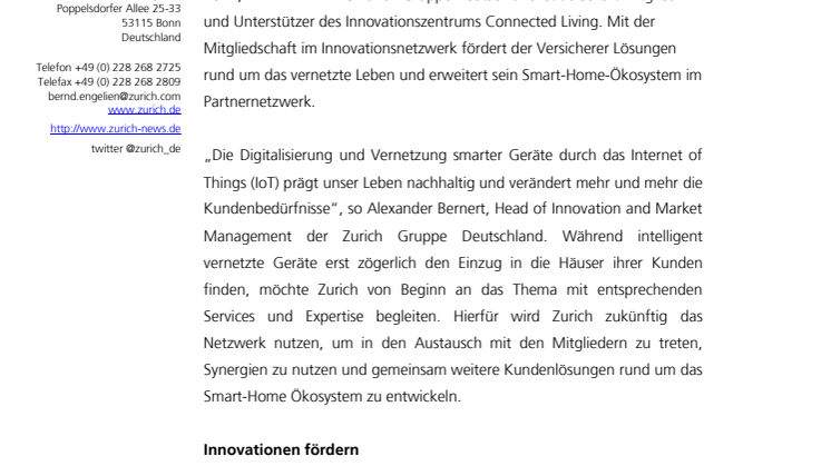 Zurich verstärkt Expertise im Innovationszentrum Connected Living