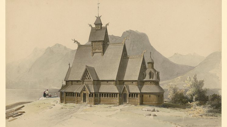 Franz Wilhelm Schiertz, «Vang gamle kirke i fortiden», 1841. Staatliche Museen zum Berlin, Kunstbibliothek. Foto: bpk / Kunstbibliothek, SMB / Dietmar Katz