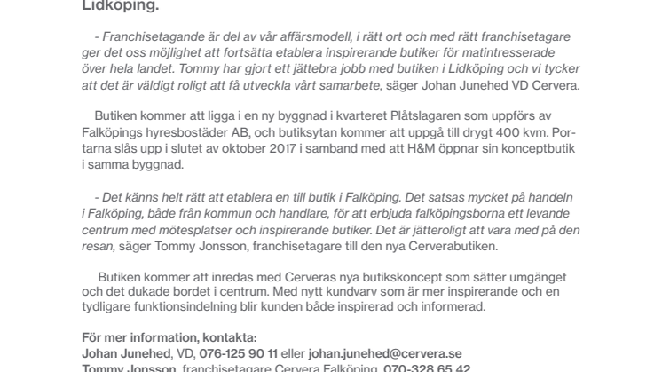 Cervera expanderar och öppnar ny franchisebutik i Falköping