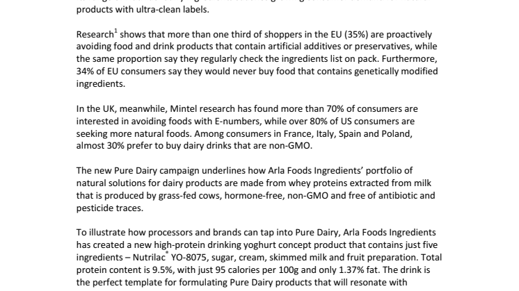 New Pure Dairy campaign raises the bar  for dairy ingredients