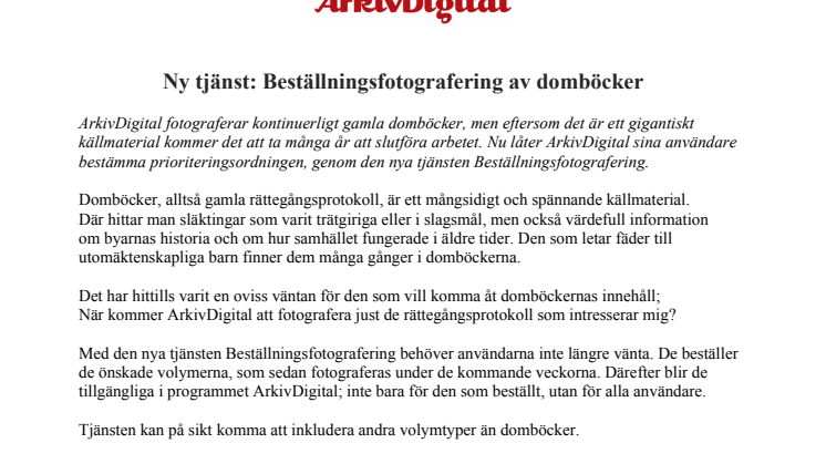 ​Ny tjänst: Beställningsfotografering av domböcker