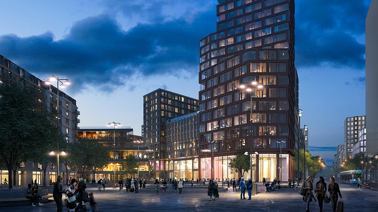 Samråd om detaljplan för centrumbebyggelse inom Backaplan (DP 2) kommer upp på byggnadsnämnden i december. Visionsbild: White Arkitekter.