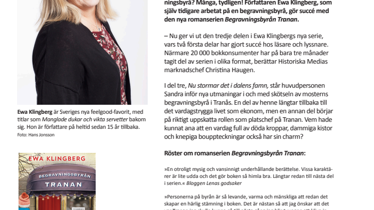 Läs- och lyssnarsuccé för ny romanserie om vardagen på  en begravningsbyrå i Tranås