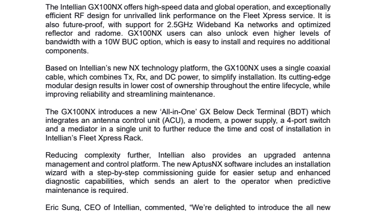 INTELLIAN INTRODUCES THE ALL NEW 1 METRE GLOBAL XPRESS TERMINAL, GX100NX