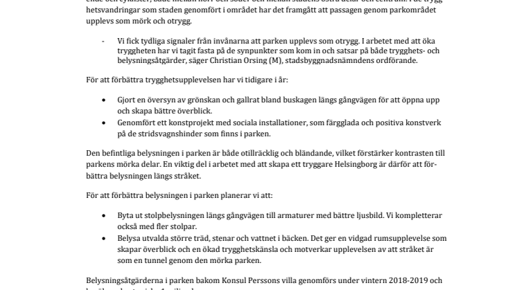 Trygghets- och belysningssatsning längs viktigt stråk i city