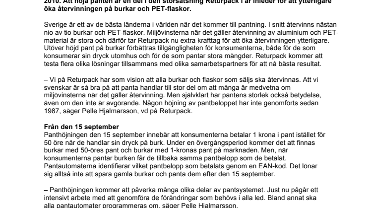 Krafttag för ökad återvinning  – höjd pant på burken är en av flera åtgärder