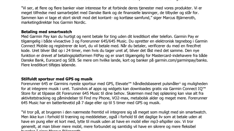 Garmin Pay™ – snart med Danske Bank og i Forerunner® 645 