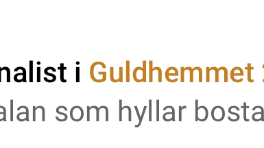 Våningen & Villan Nybyggt finalist i Årets Kontor i GULDHEMMET!
