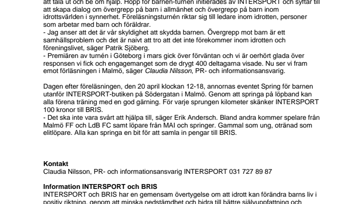 Fokus på barnen i Malmö - Patrik Sjöberg, Maria Akraka, INTERSPORT och BRIS samarbetar för barnen