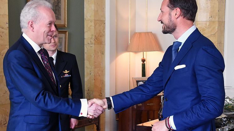 Professor Andrew Wathey CBE meeting Crown Prince Haakon of Norway.