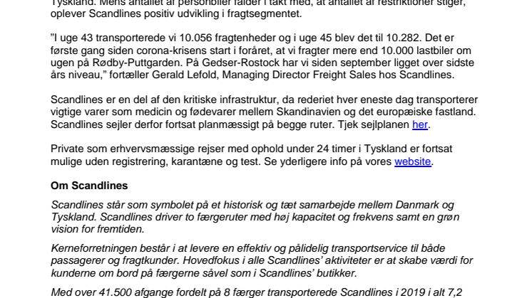 Scandlines sejler fortsat planmæssigt og fragter flere lastbiler