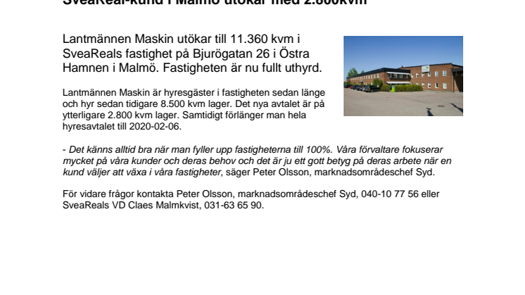 SveaReal-kund i Malmö utökar med 2.800 kvm