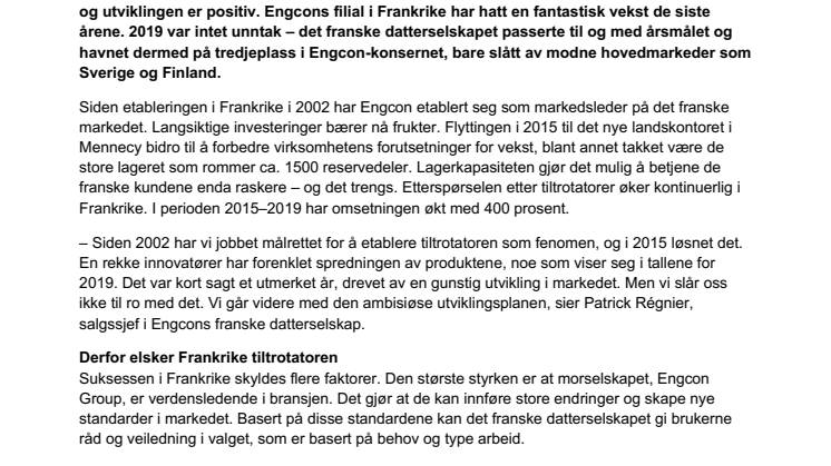 Franske gravemaskinførere elsker tiltrotatorer, noe som gir rekordsalg for Engcon i Frankrike