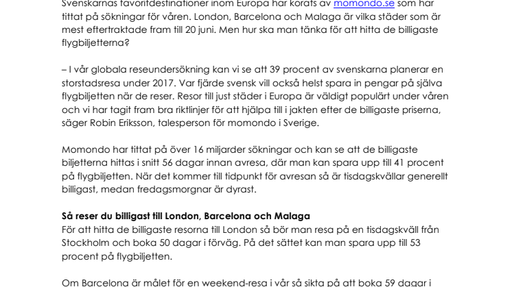 Så tar du dig billigast till Europas favoritstäder i vår