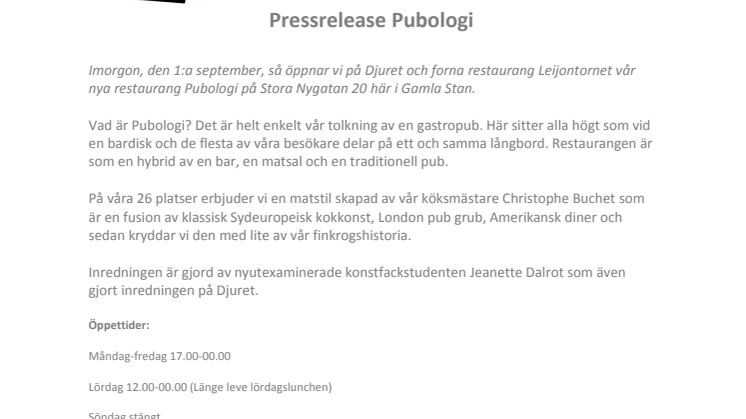 Den 1 september öppnar Pubologi i Gamla Stan