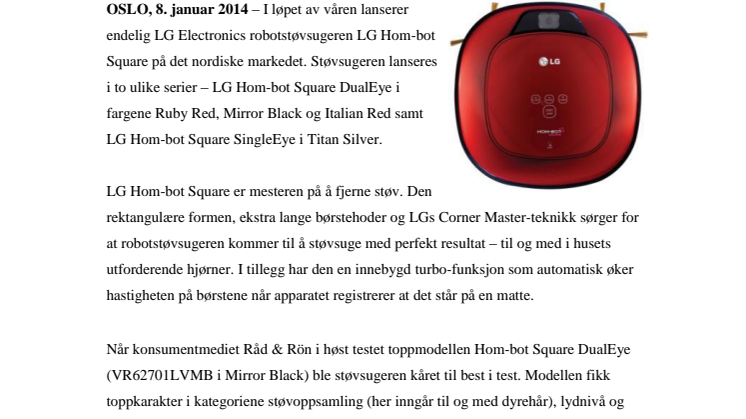 ROBOTSTØVSUGEREN LG HOM-BOT GJØR RENT I ALLE HJEMMETS HJØRNER