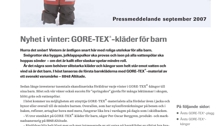 Nytt i vinter: GORE-TEX®-kläder för barn!