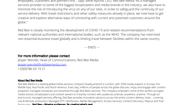 Red Bee Withdraws From NAB Show 2020