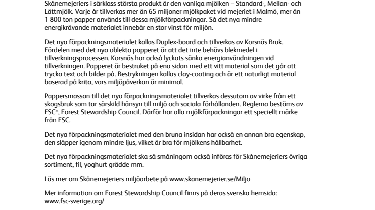 Skånemejerier byter till miljöcertifierade mjölkförpackningar