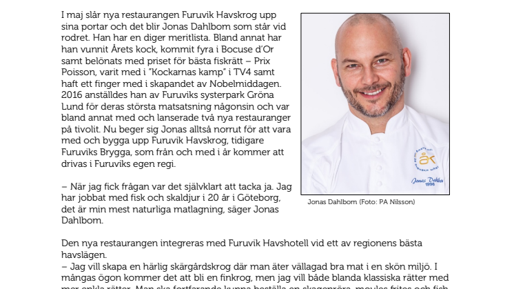 Mästerkocken Jonas Dahlbom blir krögare på nya Furuvik Havskrog