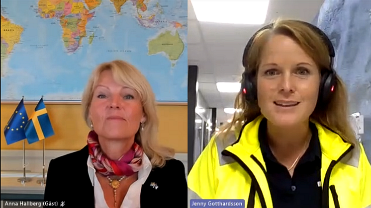 Utrikeshandelsminister Anna Hallberg (till vänster) och Jenny Gotthardsson, General manager på Boliden Garpenberg (till höger)