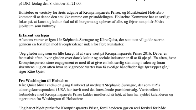 Stéphanie Surrugue og Kåre Quist værter ved Kronprinsparrets Priser 2016