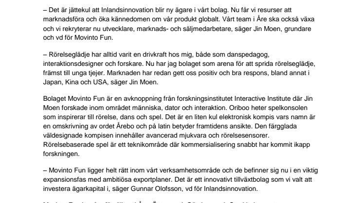Inlandsinnovation deltar i nyemission i spelbolaget Movinto Fun