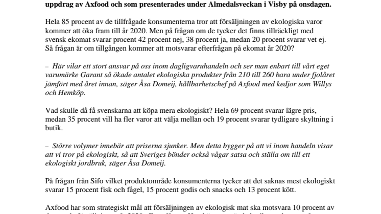 Ny Sifo: 4 av 10 vill ha mer svensk ekomat