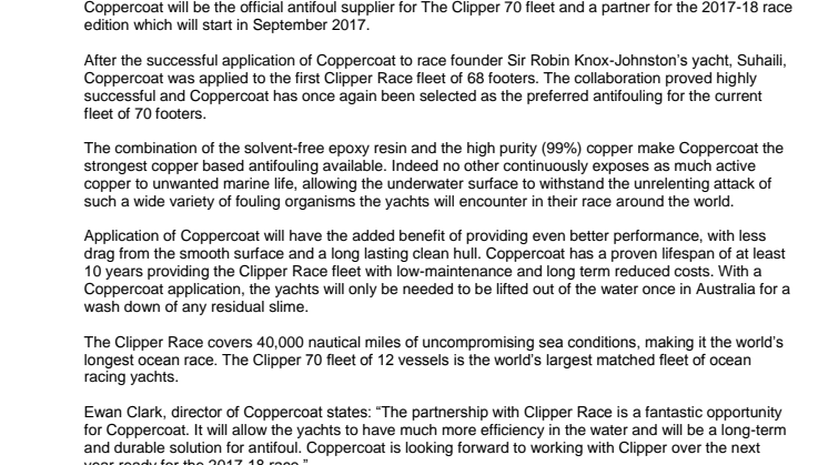 Coppercoat: Coppercoat and Clipper Announce New Partnership for 2017/18 Race