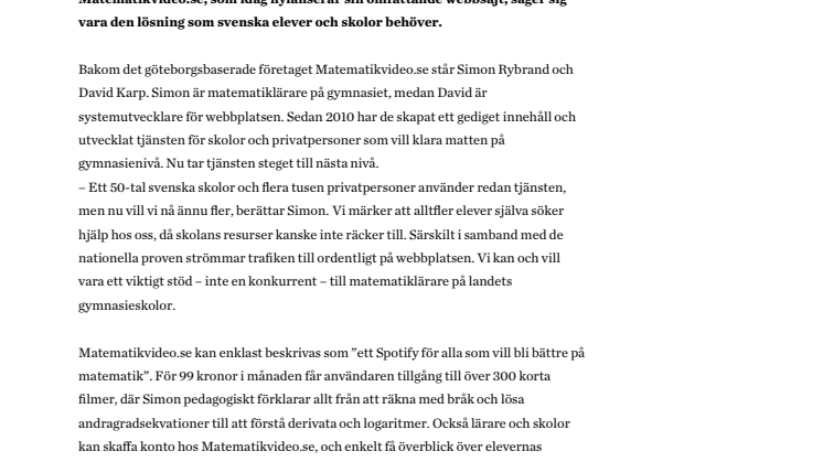 Matematikvideo.se: ”Vi ger den svenska skolan effektiv mattehjälp”