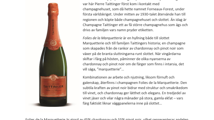 Champagne Taittinger serveras på Nobelfestligheterna för sjätte året i rad